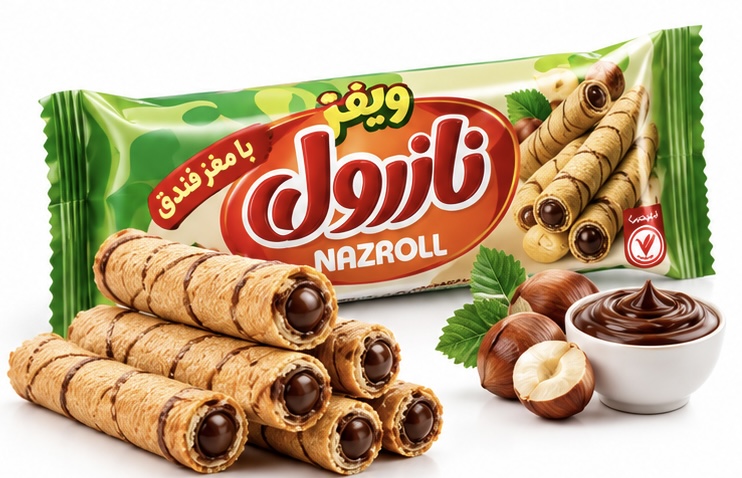 ویفر شوکو رول فندقی ناز رول